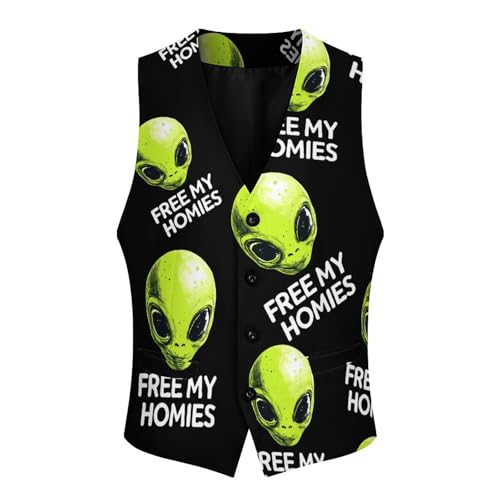 Printed Free My Homies Men's Formal Suit Vest for Business Formal Or Casual Dress Waistcoat Wedding4