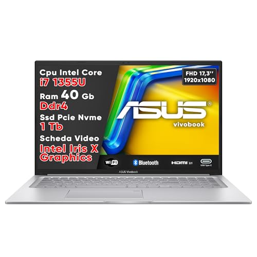 DISPLAY WUXGA DA 17,3 IPS FULL HD CON RISOLUZIONE 1920X1080 – Notebook asus con ampio schermo antiriflesso con tecnologia IPS per colori vividi, dettagli nitidi e ampi angoli di visione, ideale per lavoro creativo, contenuti multimediali e produttività avanzata