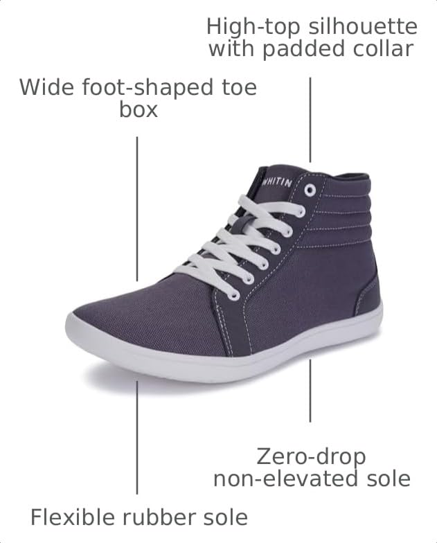 Image of WHITIN Men's Wide Hi-Top Minimalist Barefoot Shoes with Ankle Support W823 | Natural Toe Freedom, Zero Drop Sole, Lightweight Comfort for Casual Everyday Walking