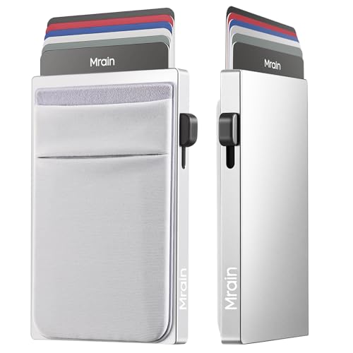 Image of Slim Wallet for Men, Aluminum Credit Card Holder, Minimalist Metal Pop Up Wallet, RFID Blocking, Coin and Cash Pocket, Ultra Slim, Gift for Him (Silver)