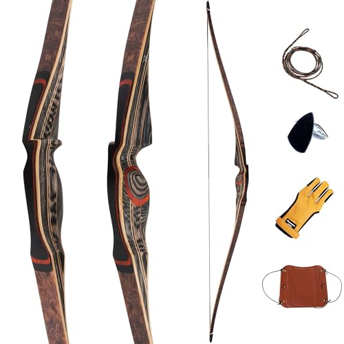 Deerseeker Archery 64' Reflex Deflex Hybrid One-Piece Traditional Longbow with Laminated Bamboo & Clear Fiberglass Limbs for Adults Hunting Bow Shooting 25-60lb (Dark Woodgrain, 45lb, Right Hand)