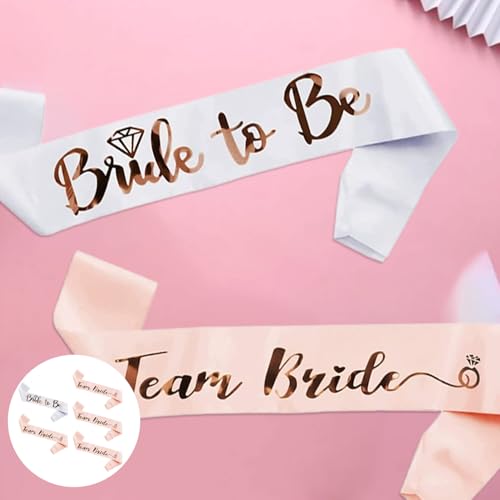 5 Pcs Team Bride Schärpe,JGA Accessoires Frauen,JGA Schärpe,Junggesellenabschied Frauen,Braut Schärpen Set,Junggesellinnenabschied Junggesellenabschied(Team Braut RoséGold)