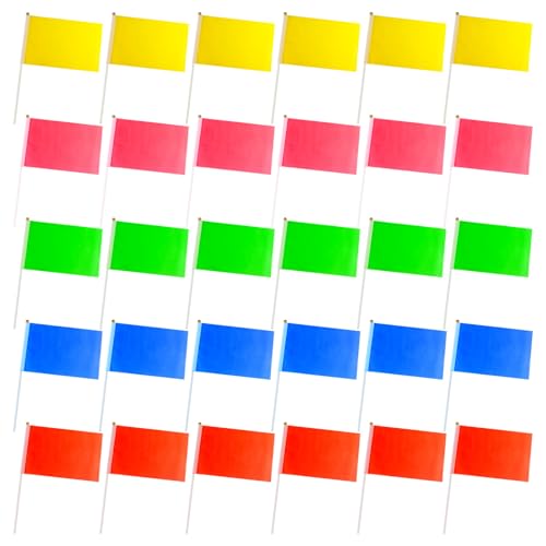 Lot de 30 petits drapeaux sur bâtons - 12,7 x 20,3 cm - Couleur unie - Blancs - Portés à la main - Petits drapeaux miniatures pour graffiti DIY - Drapeau de...