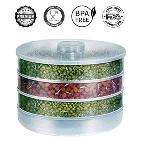 Image of KESI ORNAMENTS Sprout Maker With 4 Compartments For Multi Purpose Use - Plastic Grocery Container Sprouted Grains Jar (500Ml,4-Layer)
