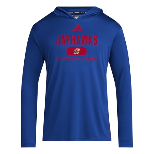 adidas Men's NCAA Designed for Training Team Lightweight Hoodie, Team Royal Blue/Team Power Red/Ncaa Kansas, X-Small