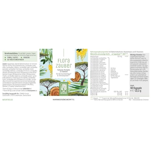 NATURTREU® Florazauber Kulturen Komplex - Vorteilsbundle 2er Paket - magensaftresistent & vegan - 23 Bakterienstämme ohne Inulin - Komplex u.a. mit Lactobacillus & Bifidobakterien, 60 Kapseln