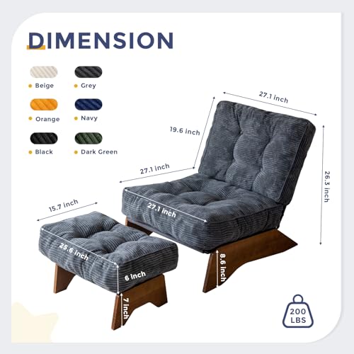 MAXYOYO-Accent-Chair-with-Ottoman-Adjustable-Backrest-Tufted-Living-Room-Chair-Upholstered-Lounge-Chair-with-Footrest-Set-Modern-Chair-Cozy-Reclining-Chair-for-Reading-Room-Dark-Grey
