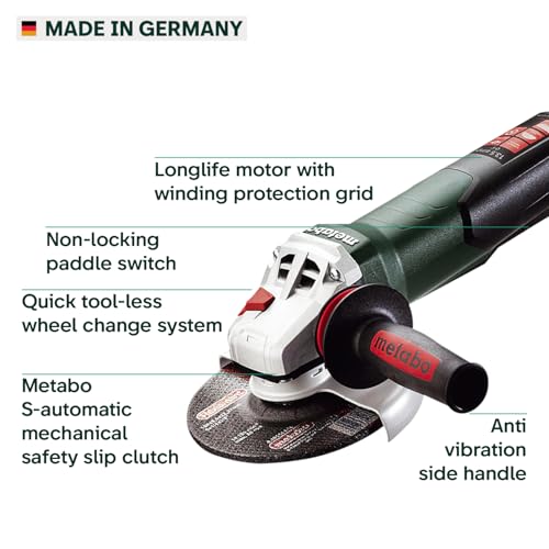 Image of Metabo 6-Inch Angle Grinder | 13.5 Amp | 9,600 RPM | Electronics | Non-locking Paddle Switch | WEP 15-150 Quick
