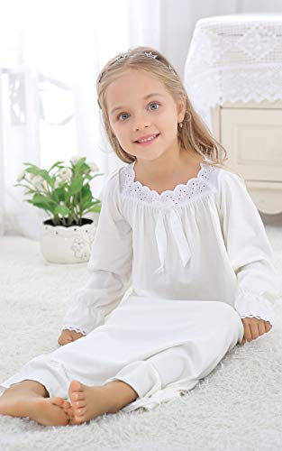 Horcute Girls Cotton Long Sleeve Sleep Shirts Nightshirts Pajamas Nightgown White 120# 6-7Y #TOP3