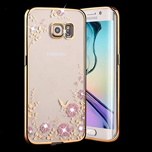 Samsung Galaxy S7 Edge Case,Inspirationc [Secret Garden] Gold and Pink TPU Plating Clear Shiny Cover Series for Samsung Galaxy S7 Edge-Swarovski