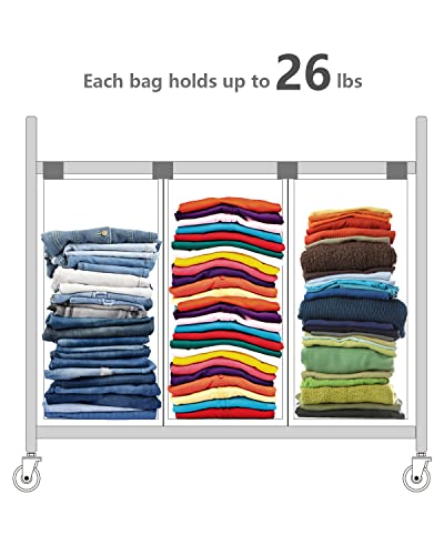 Laundry Sorter, Nerveol 44 Gallons Laundry Basket Laundry Hamper 3 Section With Heavy Duty Rolling Lockable Wheels And Removable Bags, 3 Bag Laundry Organizer Cart For Clothes Storage #TOP6
