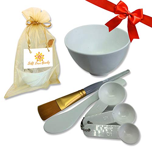 Facial Clay Mask & Mud Mask Mixing Silicone Bowl & Tool Set- 40% OFF DIY with Gold Bag, Brush, White Spatula, Measuring Spoons| For Deep Pore Cleansing With Secret Indian Healing Bentonite Clay Mask