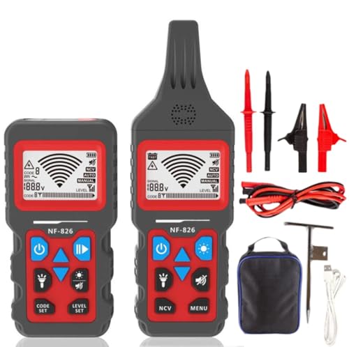 NF-826 Underground Wire Locator, Buried Network & Cable Tester, Short Circuit Wire Tracer, Dog Fence Wire Break Locator, Water/Heating/Gas Pipeline Detector, AC/DC 12-400V