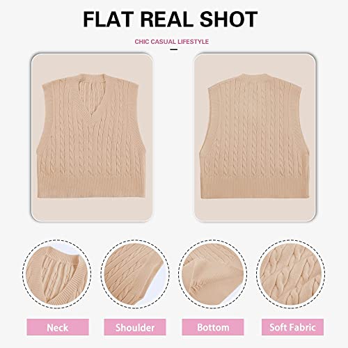 Women's V Neck Sweater Vest Sleeveless Argyle Plaid Preppy Style Solid Color Crop Knit Vest4