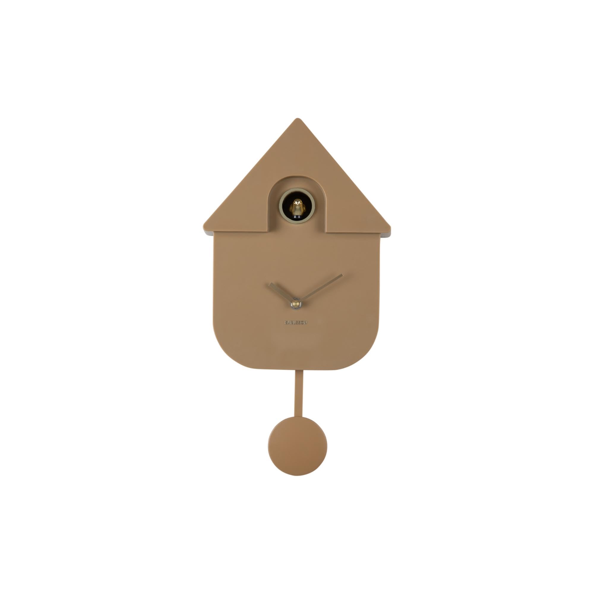 Karlsson Horloge murale moderne à coucou Oro marron moka – avec détails dorés, fonction coucou horaire et pendule – Fonctionne avec piles