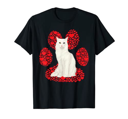 Turco Angora Día de San Valentín Gato Love Paw Camiseta