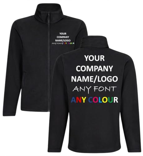 Image of T-SHIRT DESIGN STUDIO Customised Micro Full Zip Fleece Jacket – Personalised Embroidered/Printed Lightweight Warm Fleece for Men | Custom your Logo Art Name (Black)