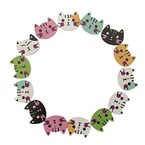 Norinoya 50Pcs Cat Wooden Buttons for Crafts Mixed Wood Buttons for Sewing DIY Cloth,Buttons for Sewing Knitting Arts Crafts DIY Handmade