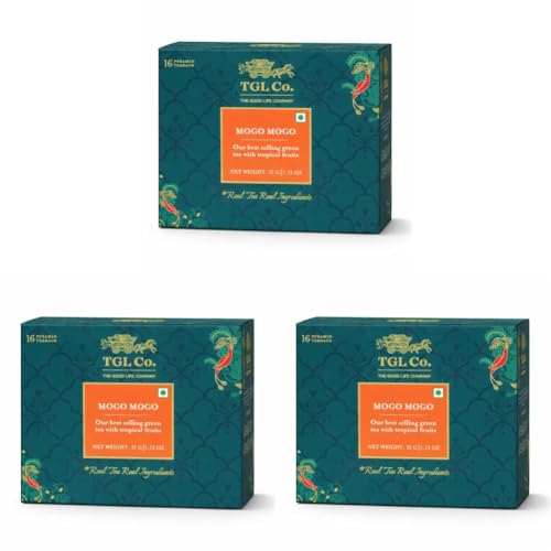 Image of TGL Co. Mogo Mogo Green Tea Infusion - Fruity & Floral (16 Tea Bags) | Japanese Sencha Tea | Rich in Anti Oxidant | Refreshing | No Artificial flavor | Improve Digestion (Pack of 3)