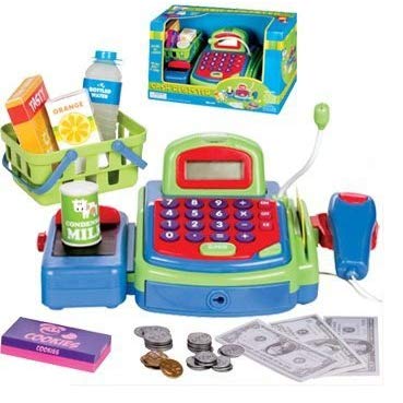 KidPlay Toys Pretend Cash Register with Play Money and Groceries