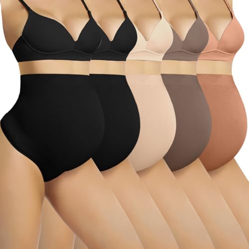 Diawsome Maternity Thongs Over Bump 5 Pack Seamless Pregnancy Knickers for Women High Waist Belly Support Underwear with Soft Cotton Gusset