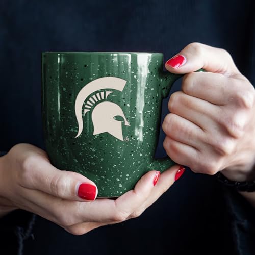 Image of Rico Industries NCAA Michigan State Spartans Green Personalized 16 oz Team Color Laser Engraved Speckled Ceramic Coffee Mug