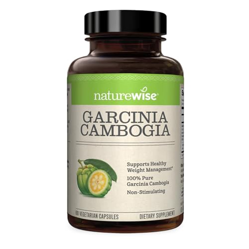 Naturewise Garcinia Cambogia with Pure Garcinia Cambogia Extract, 60% HCA Concentration, Natural Support for Weight Goals and Energy - Vegan, Non-GMO, Gluten Free - 180 Capsules[2-6 Month Supply]