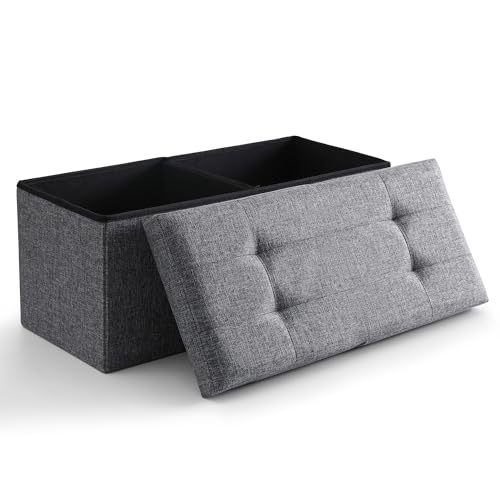Image of Storage Ottoman Bench Foldable Footrest Foot Stool, 30 inch Fabric Grey | Small Ottoman Foot Rest Seat Shoe Bench Flip-Top forliving Room End of Bed Bedroom Couch Dorm, 80L Folding Upholstered Chair