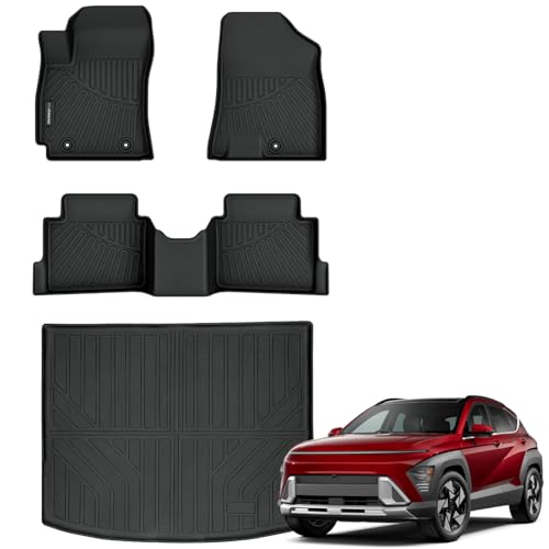 Auxko All Weather Floor Mats Cargo Mat for Hyundai Kona Not for EV 2024 2025 2026 TPE Liners Accessories Guard Odorless Anti-Slip Floor Liners Trunk Liner for 2024 2025 2026 Hyundai Kona