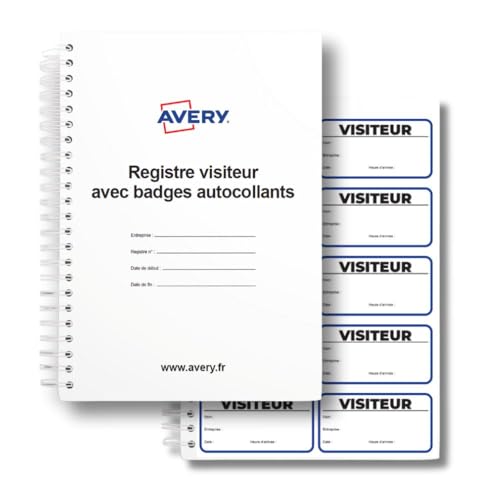 Registre visiteurs Avery à duplication automatique et badges adhésifs d'identification