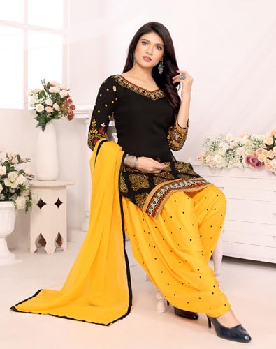 Image of Yashika Women's Printed Dress Material - Unstitched Crepe Fabric Kurti, Pants & Dupatta Set (AZ-YS-P1-HIMANI BLACK), Customizable Length