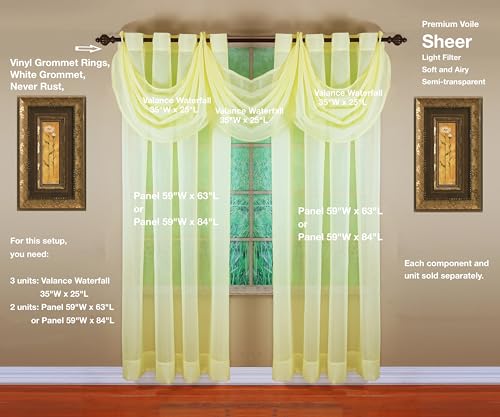 Image of Today's Curtain, Emelia Grommet Sheer Panel 84 inch Yellow, 59 inch W x 84 inch L