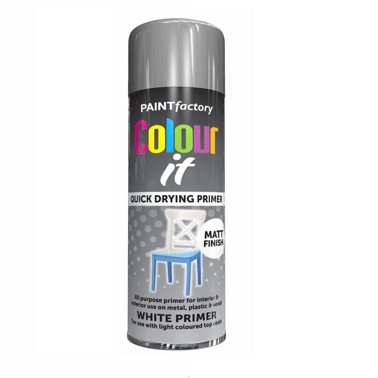 SuperGift.com White Primer All Purpose Aerosol Spray Paint 250ml Quick Drying Spray, Fast Dry and Excellent Coverage for Metal, Wood, Plastic and More by Diva Gift