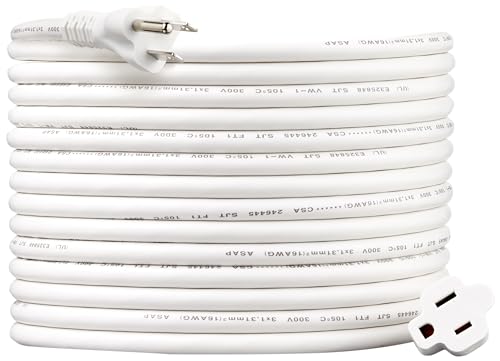Image of Amazon Basics Extension Cord, 25 Ft, 3 Prong Outlet Extender, Indoor Power Cord, 13 Amps, 125V, White
