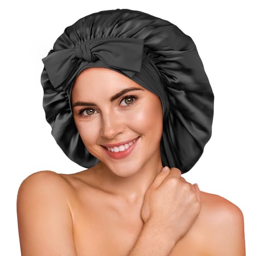Umisleep 100% 22 Momme de Mûrier Bonnet Soie Cheveux Nuit pour Dormir, Bonnet de Nuit Doux en Soie Double Couche pour Cheveux Frisés, Respirant, Large Bande...