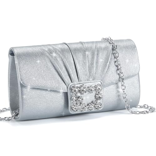 Image of Missnine Evening Bag Pleated PU Leather Clutch Purse for Women Elegant Formal Wedding Handbag Sparkling Party Prom Purse