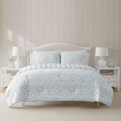 Martha Stewart - Queen Comforter Set 100% Naturally Soft & Breathable Cotton Bedding Lightweight for Year Round Comfort 3 Piece Bed Set with Matching Pillowcases (Copper Vines Blue)