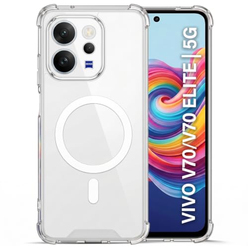 Image of TRUEUPGRADE Back Cover for Vivo V70 / V70 Elite 5G| Mag-Safe Printed Transparent Case | Hard PC Back + Soft TPU Bumper | Magnetic Print Shockproof Protective Cover | Crystal Clear