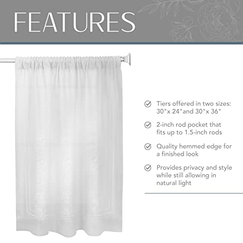 Elrene Home Fashions Cameron Linen Tier Curtains, 30" W x 24" L Each (Set of 2 Tiers), White, W 30" x L 24" (2 Panels) - Image 3