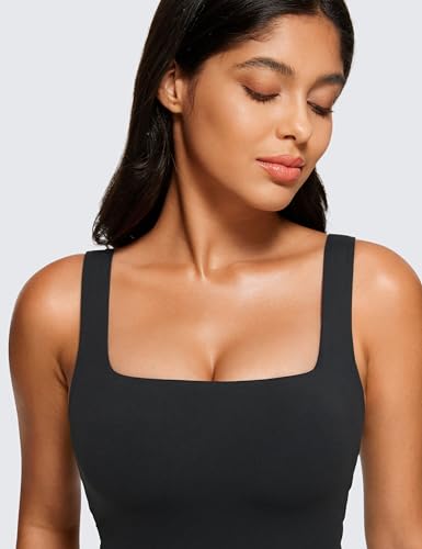 Crz Yoga B338421PUFBAUA Butterluxe Womens Square Neck Longline Sports Bra - Workout Crop Tank Tops Padded With Built In Shelf Yoga Bra Black Medium thumb #3