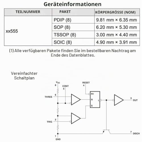NE555P Precision Timer Single NE555 Timer IC NE555P Pulse Generator, 50 Stück