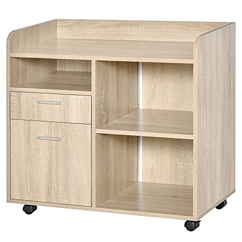 Vinsetto Support d'imprimante - Caisson d'organisation de Bureau Roulant - Dim. 80l x 40P x 72H cm en Bois Chêne Clair