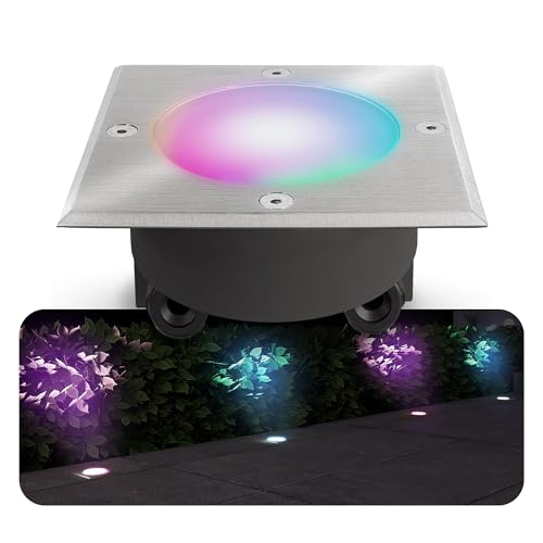 SSC-LUXon Bodeneinbauleuchte LED VIROK befahrbar inkl. Glas klar & milchig – Smart LED WLAN RGB – Steuerbar mit Alexa,Siri & Google