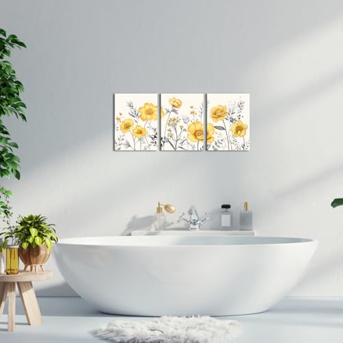 sechars Yellow Flower Canvas Wall Art Vintage Floral Painting Pictures Decor Modern Bedroom Bathroom Decoration (Yellow) by sechars - Used condition - Image 2
