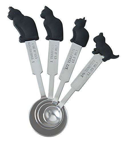 Measuring Spoons - Stainless Steel Spoon Set Featuring Kitty Silhouette Tops, Accessories for Kitchen, Set of 4, Terrific Cat Lover Gift