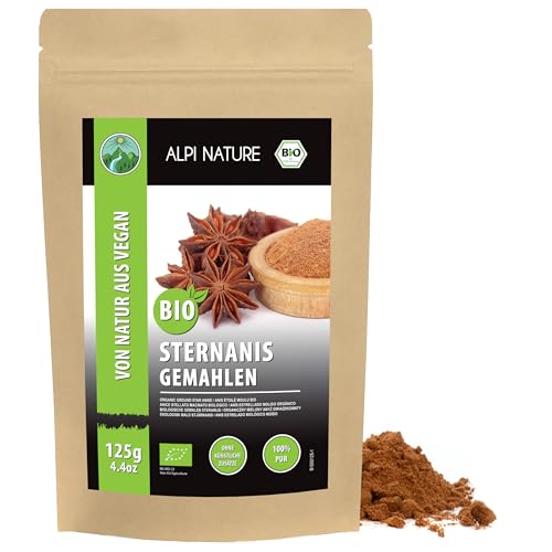 Alpi Nature Anis Estrellado Orgánico Molido 125g, Vainas de Anís Estrellado Molidas para Cocinar y Vino Caliente