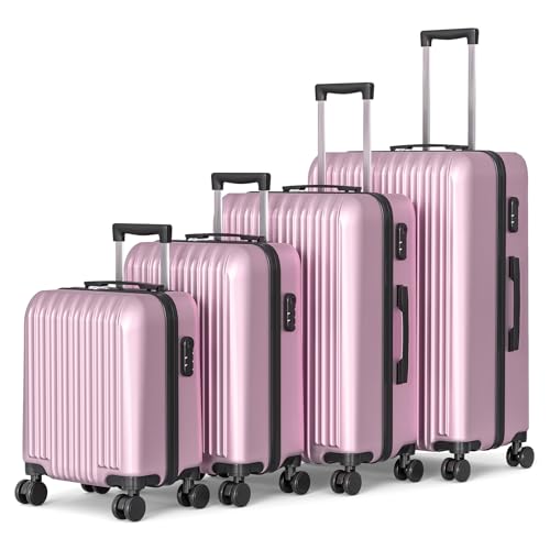 Apelila 4 Piece Hardshell Luggage Sets,Travel Suitcase,Carry On Luggage with Spinner Wheels Free Cover&Hanger Inside4PC (light pink)