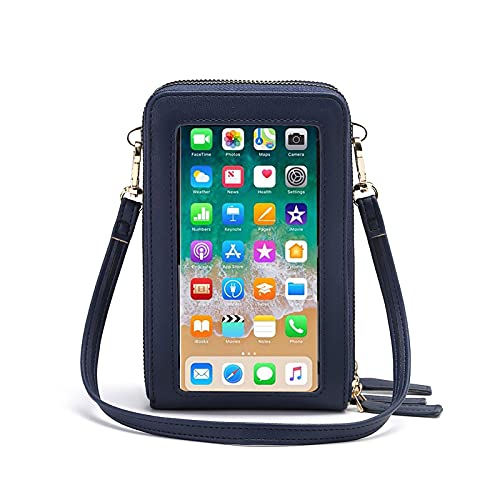 Image of myfriday Touch Screen RFID Phone Crossbody Purse with 2 Straps for Women | Clear phone window, RFID card space, 11 slots and zip pockets support quick calls, errands, theme parks and travel