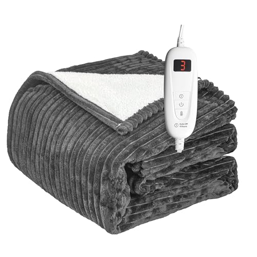 Image of Tefici Heated Blanket Throw Electric Blanket Throw,50 inchx60 inch Heating Blanket, 6 Levels Fast Heating, 1-4 Hours Auto Off, Soft Flannel to Sherpa,Machine Washable, ETL&FCC Certified Grey