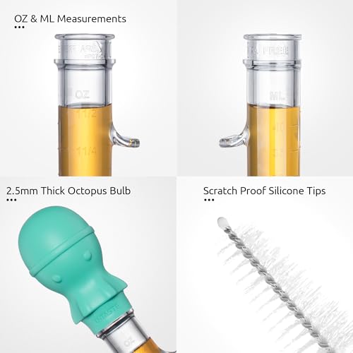 Image of U-Taste 1.5oz Angled Turkey Baster - 228.2℉ Heat Resistant Food Grade Tritan and Silicone Large Octopus Bulb Baster Set with Cleaning Brush for Cooking Basting Meat Poultry Beef Chicken (Aqua Sky)